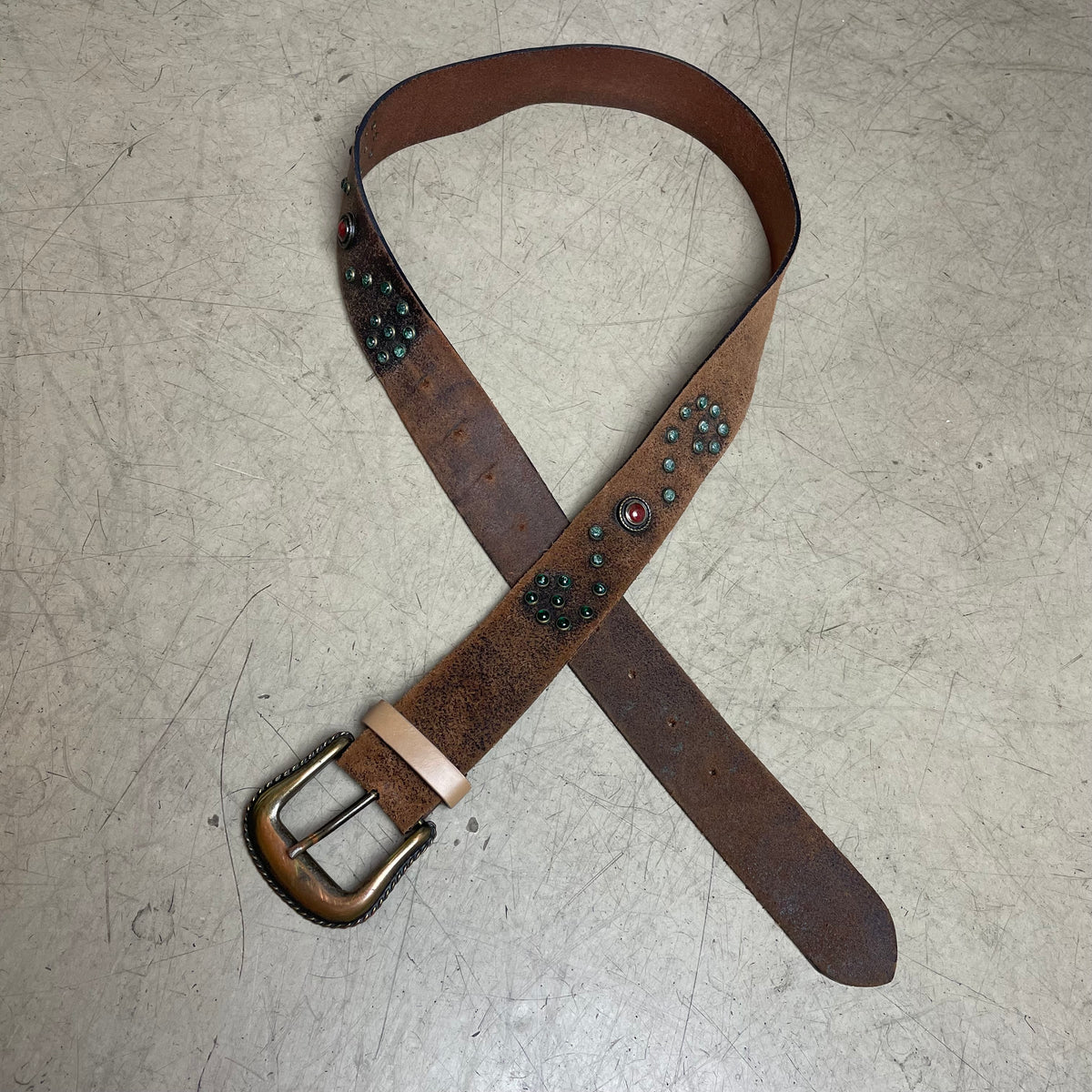 Vintage Studded Western Ledergürtel Türkis braun 114cm