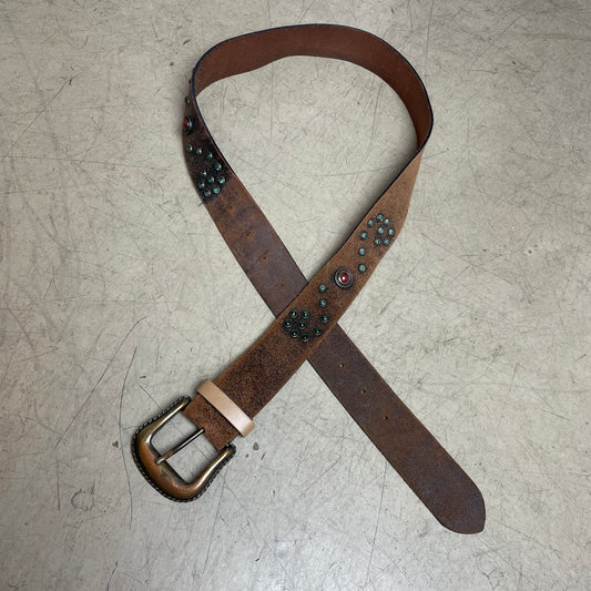 Vintage Studded Western Ledergürtel Türkis braun 114cm