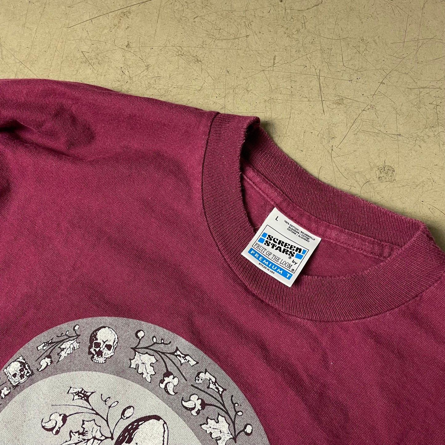 (L) 1990s Screenstars Rest In Peace Skull Longsleeve dunkelrot