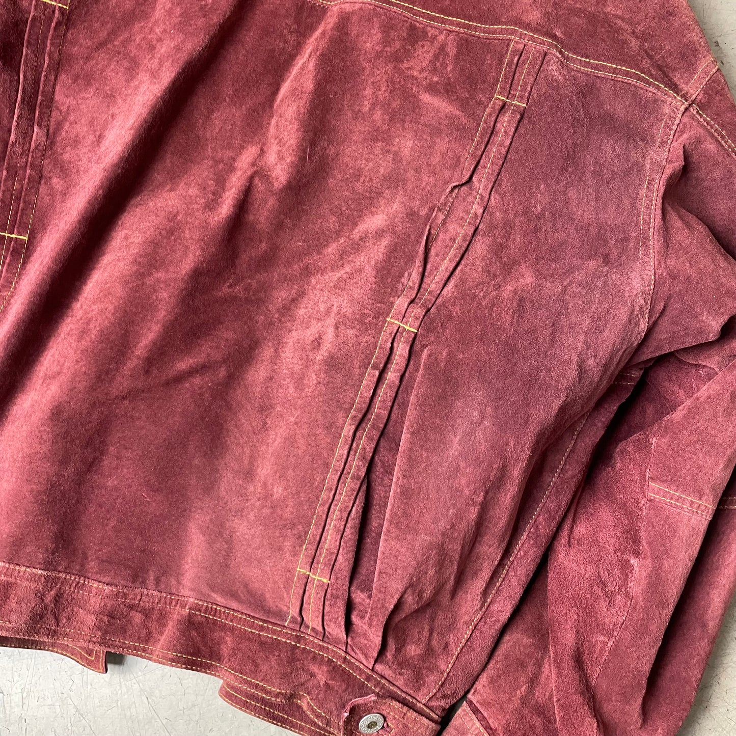 (L) 1990s Trucker Lederjacke Wildleder dunkelrot Burgundy