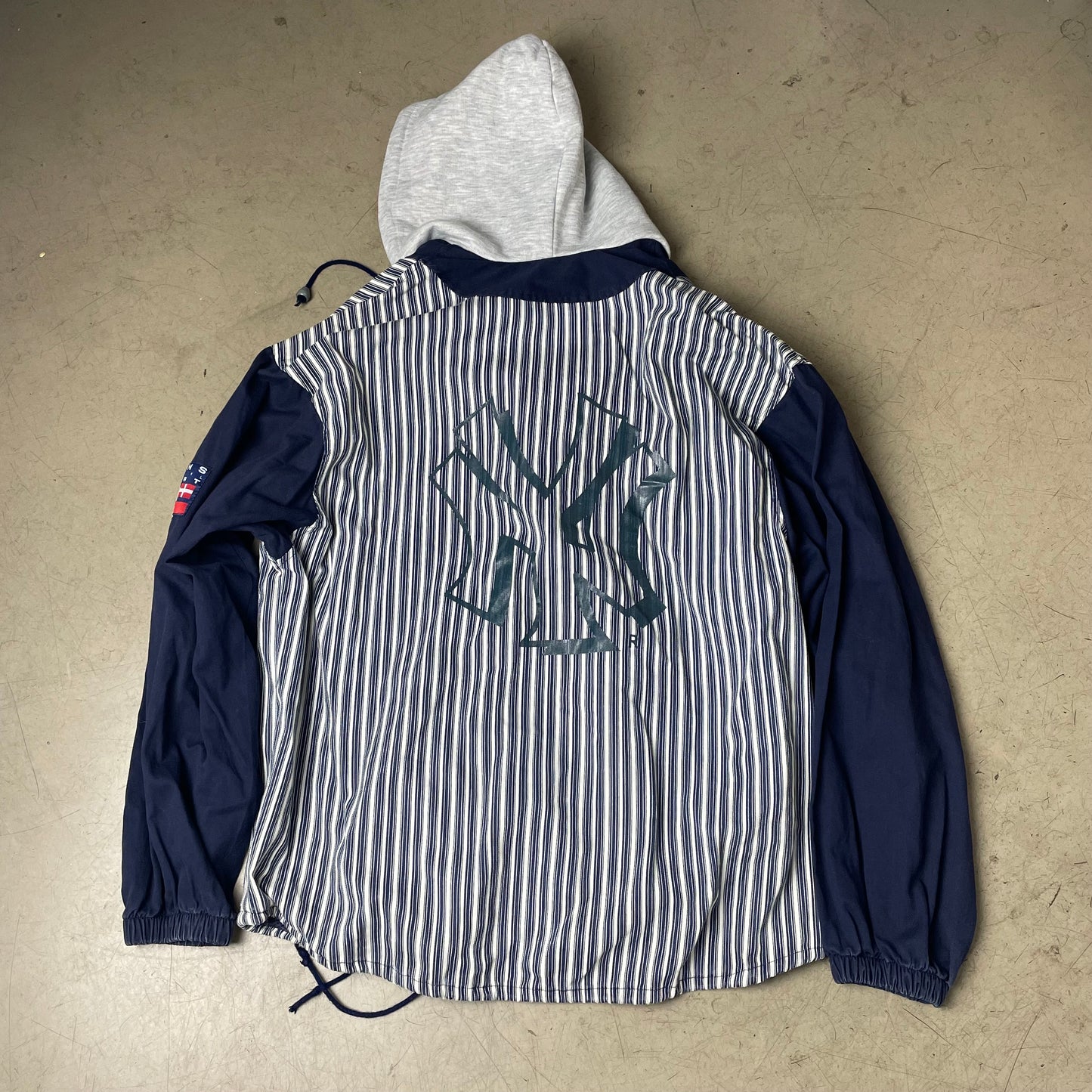 (XL) 1990s Twins Apparel NY Yankees Pin Striped Baseball Hoodie blau weiß