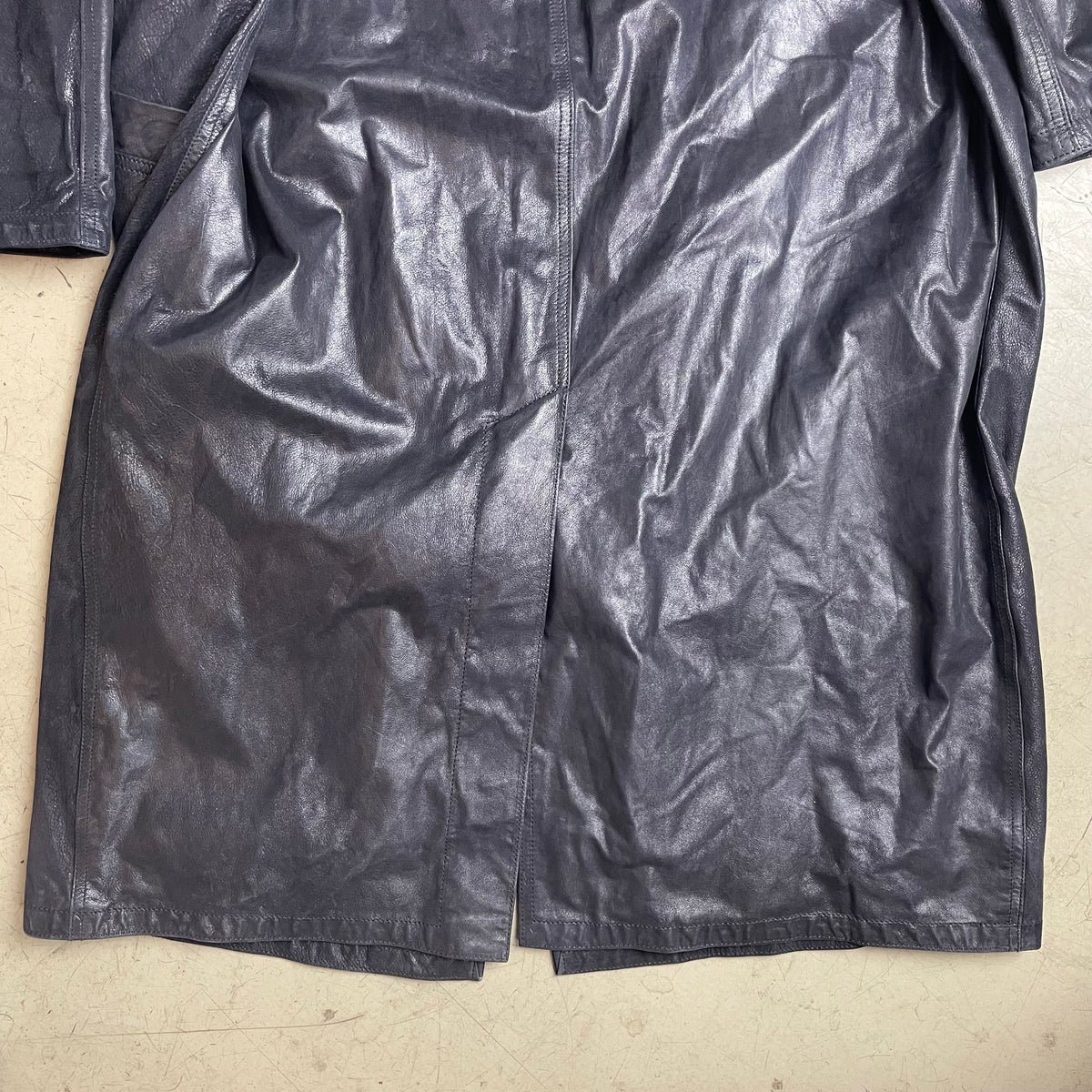 (L) Vintage Marco Baldassari Leder Trench Coat Mantel schwarz lang