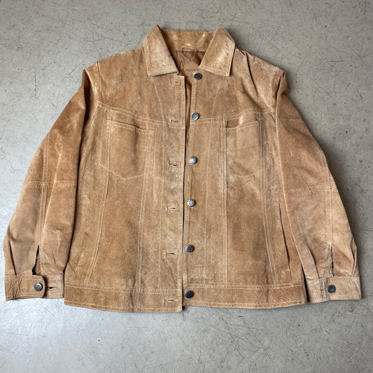 (S) Vintage Wildleder Trucker Jacke beige camel braun