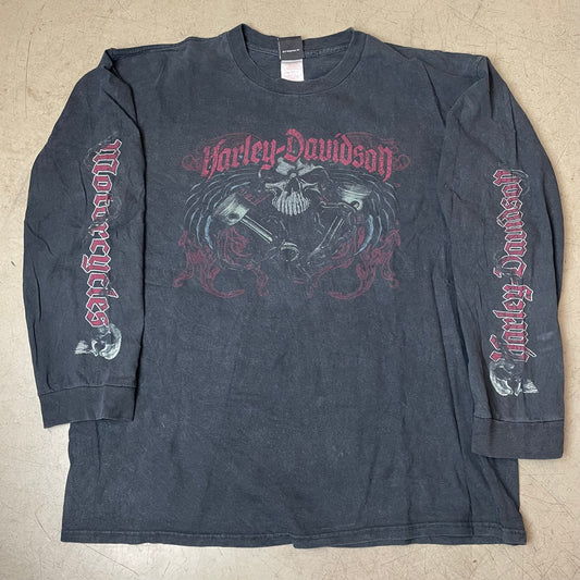 (XXL) 2006 Harely Davidson Longsleeve Langarm Shirt Charlotte Skull Schwarz