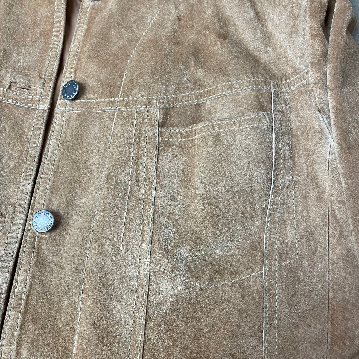 (S) Vintage Wildleder Trucker Jacke beige camel braun