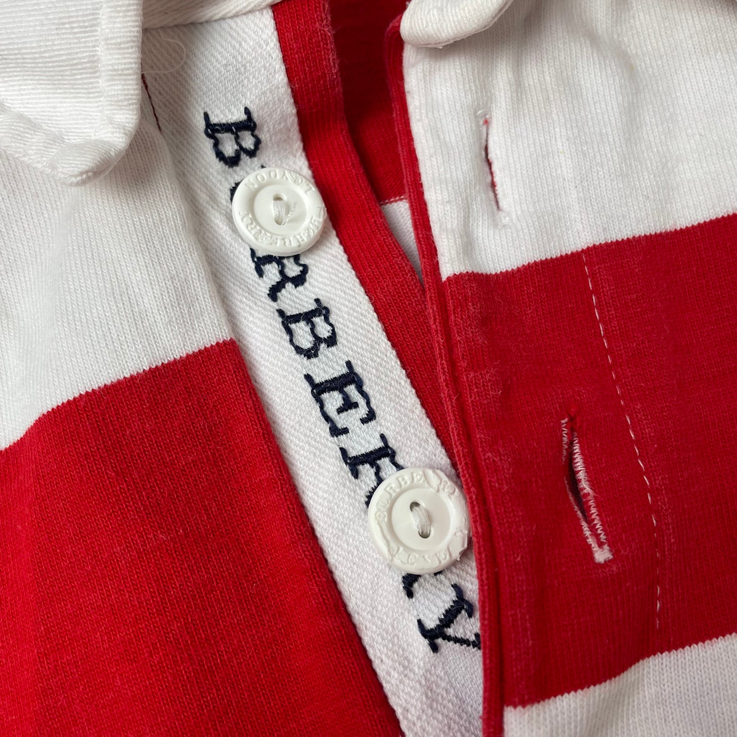 (L) Burberry Rugby Langarm Polo Longsleeve Shirt Rot Weiß gestreift