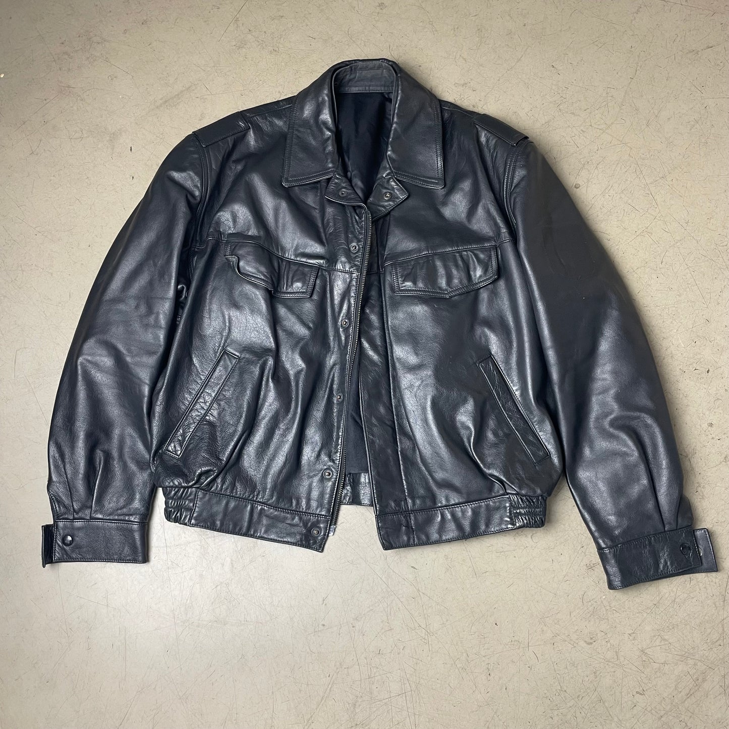 (L-XL) Vintage Striva Polizei Lederjacke schwarz 52