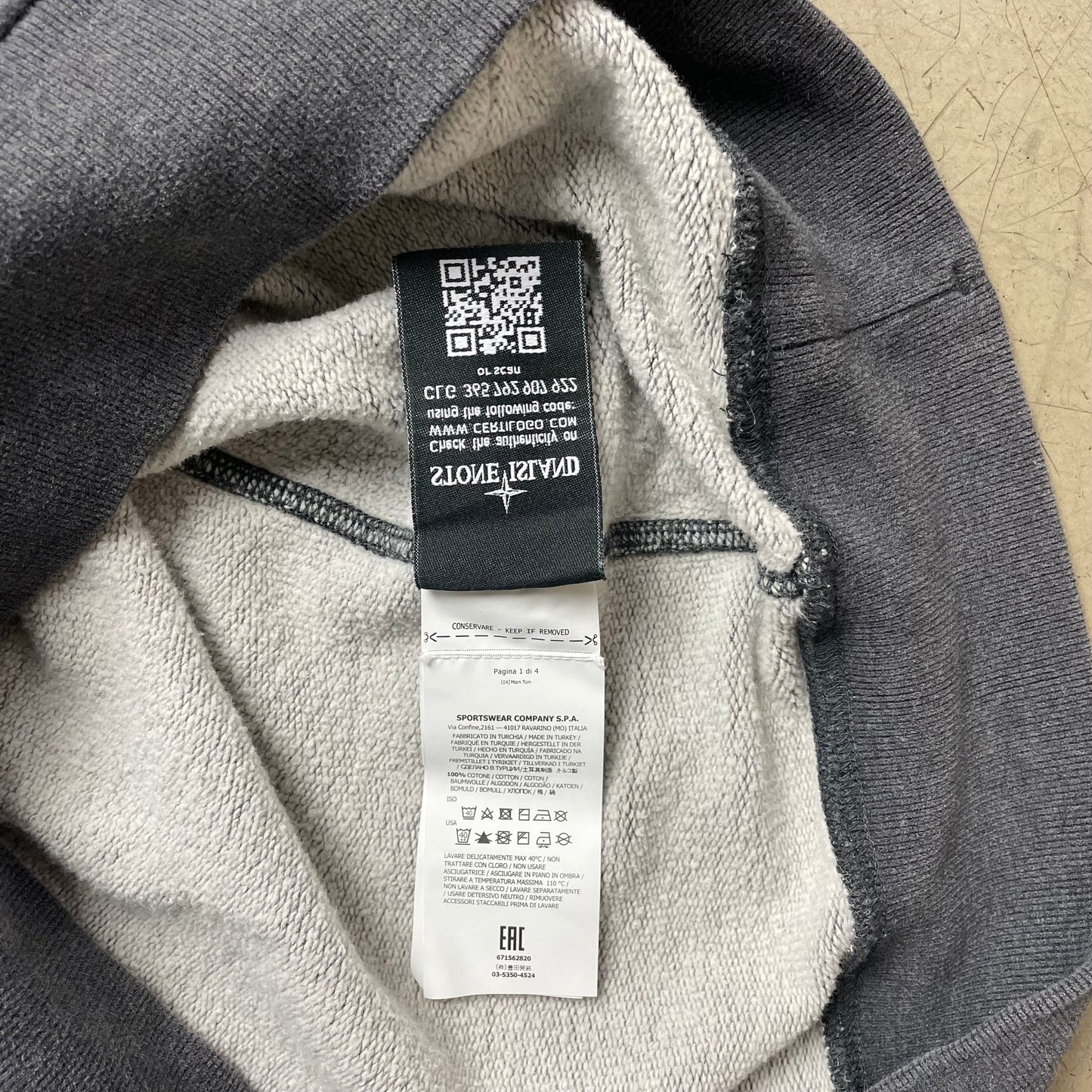 (M-L) Stone Island Patch Hoodie Grau