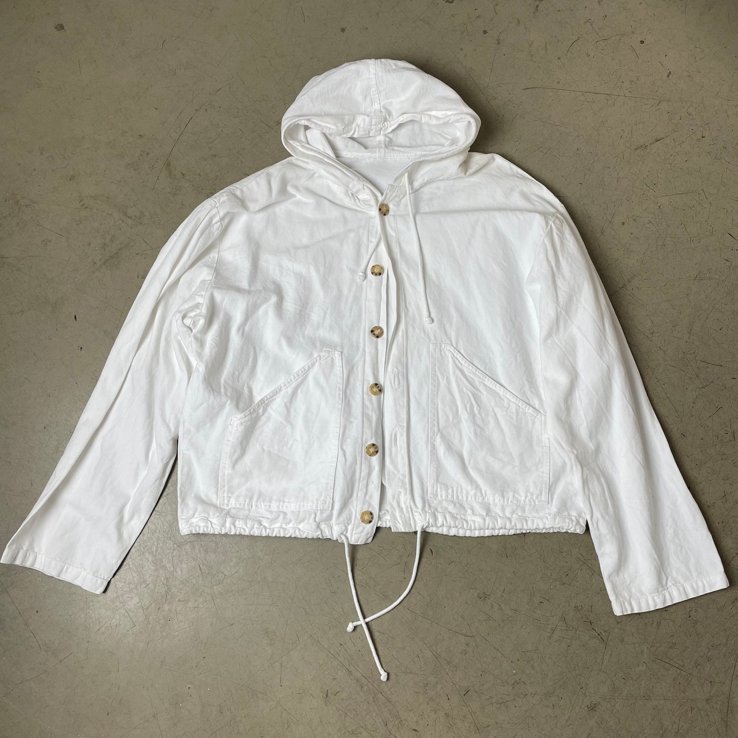 (M) 1980s Cotton Hooded Track Jacket Hoodie weiß