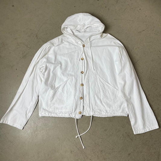(M) 1980s Cotton Hooded Track Jacket Hoodie weiß