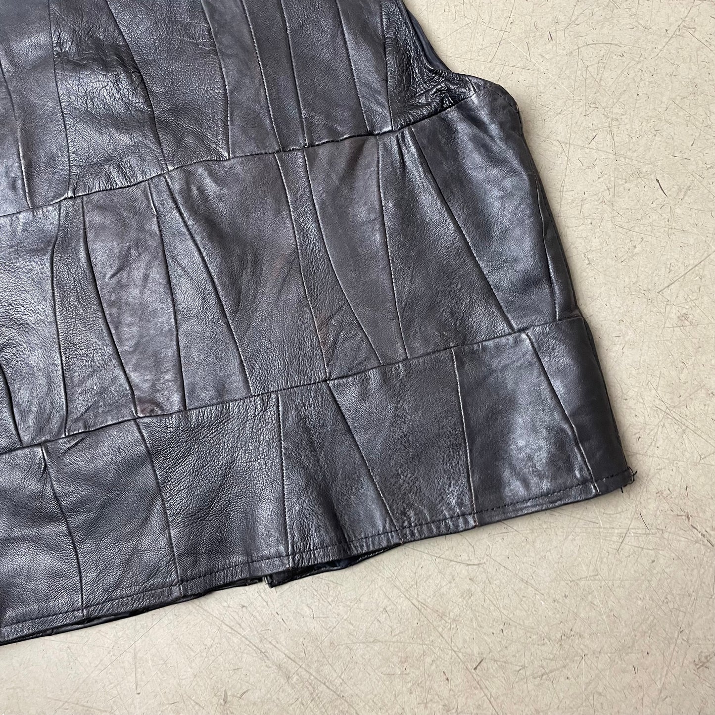 (M) Vintage Lederweste Patchwork schwarz