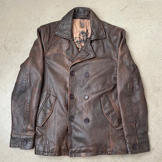 (L) Gipsy Lederjacke Mantel Zweireiher faded braun