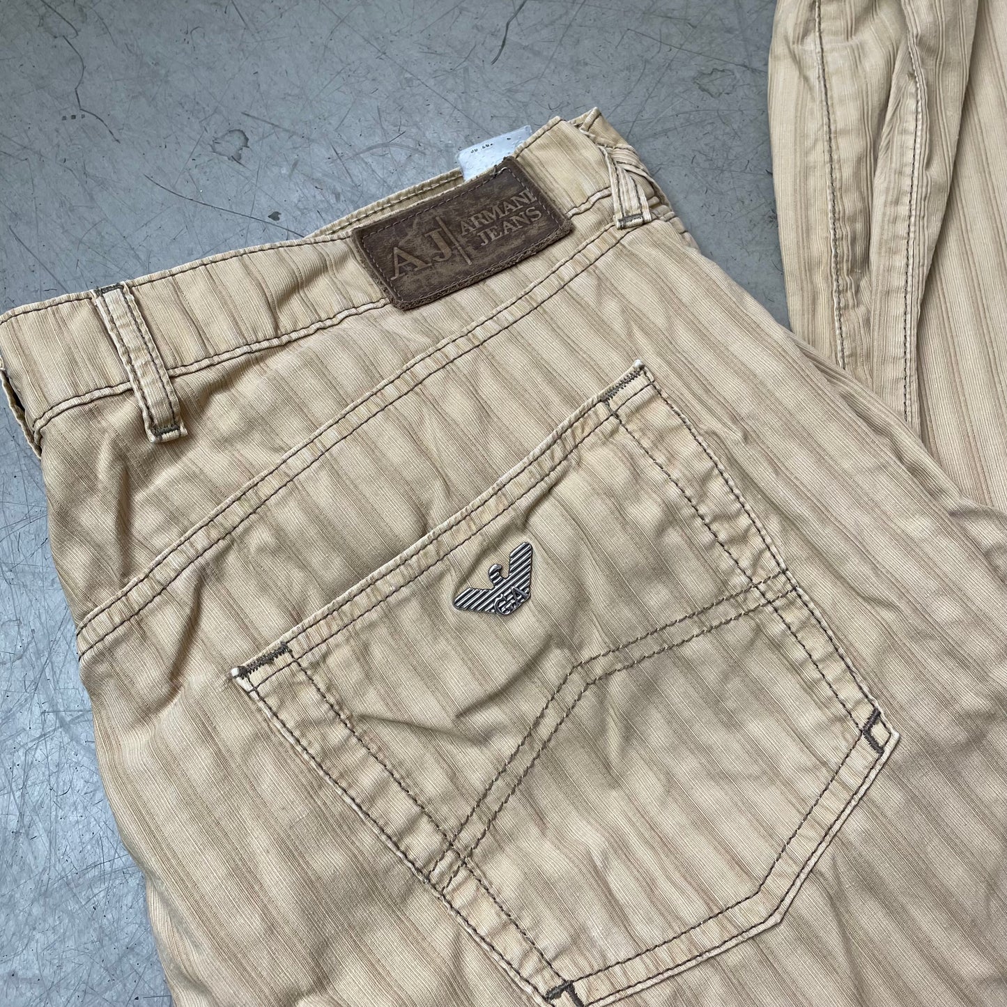 (XL) Vintage Armani Jeans Stoffhose beige Striped breit W38