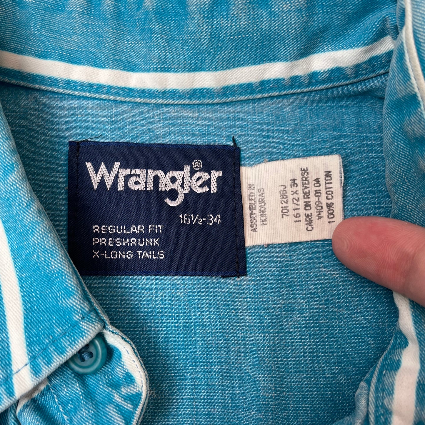 (M-L) Wrangler Pin Striped Shirt Hemd petrol Türkis 34
