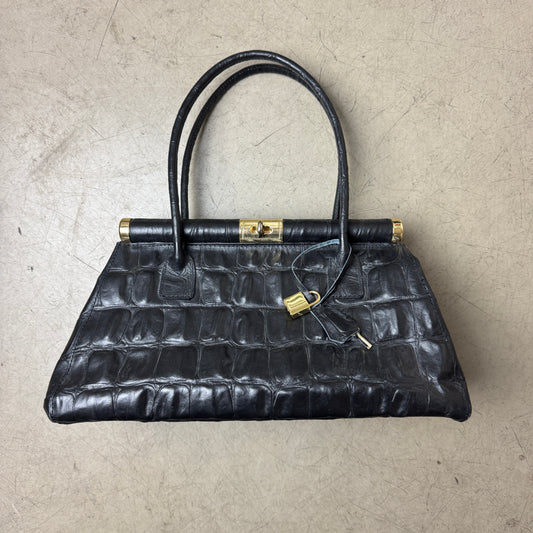 Vintage Croco Prägung Leder Handtasche schwarz