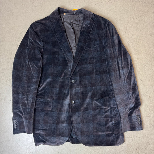 (L) Rare Zegna Velvet Samt Blazer/Sakko grau kariert