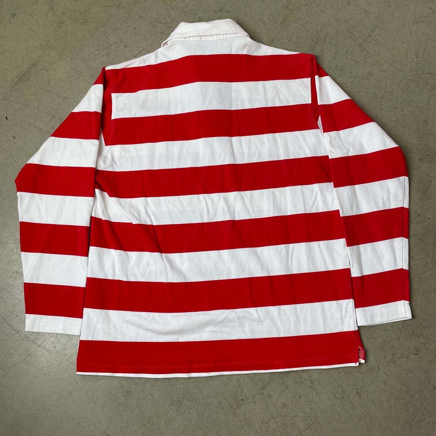 (L) Burberry Rugby Langarm Polo Longsleeve Shirt Rot Weiß gestreift