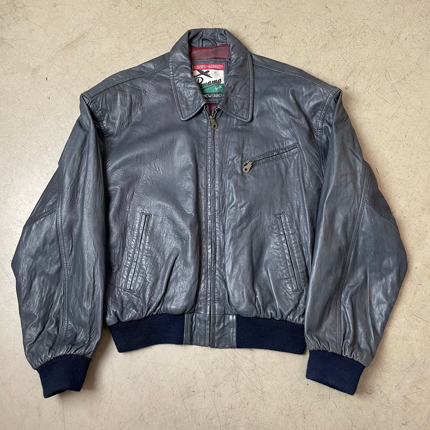 (L-XL) Vintage Bomber Lederjacke schwarz
