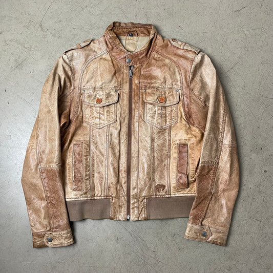 (M) Faded Repaired Gipsy Lederjacke braun Creme
