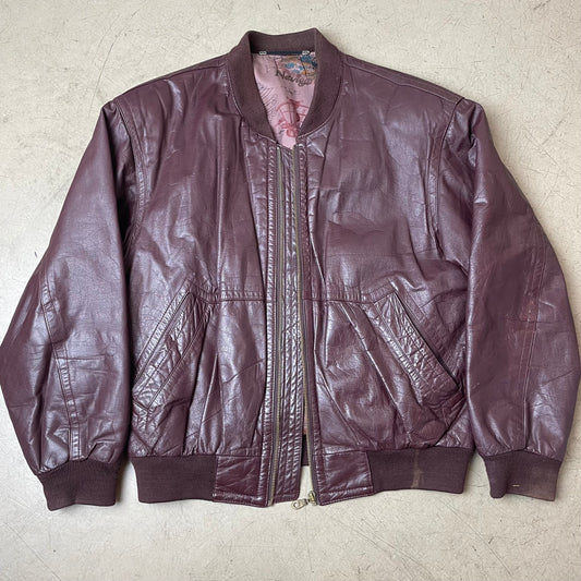 (M) Leder Bomberjacke dunkelrot Burgundy