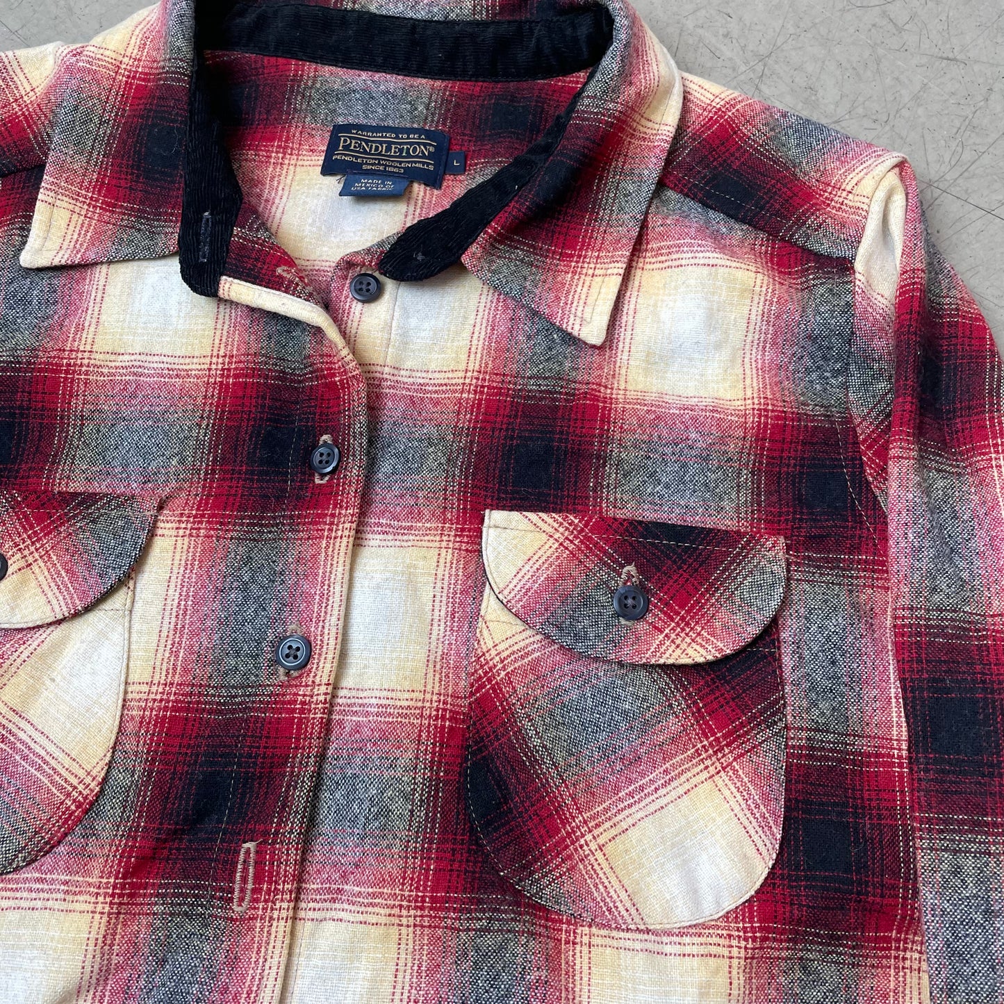 (M-L) Pendleton Flanellhemd Shirt kariert schwarz beige rot