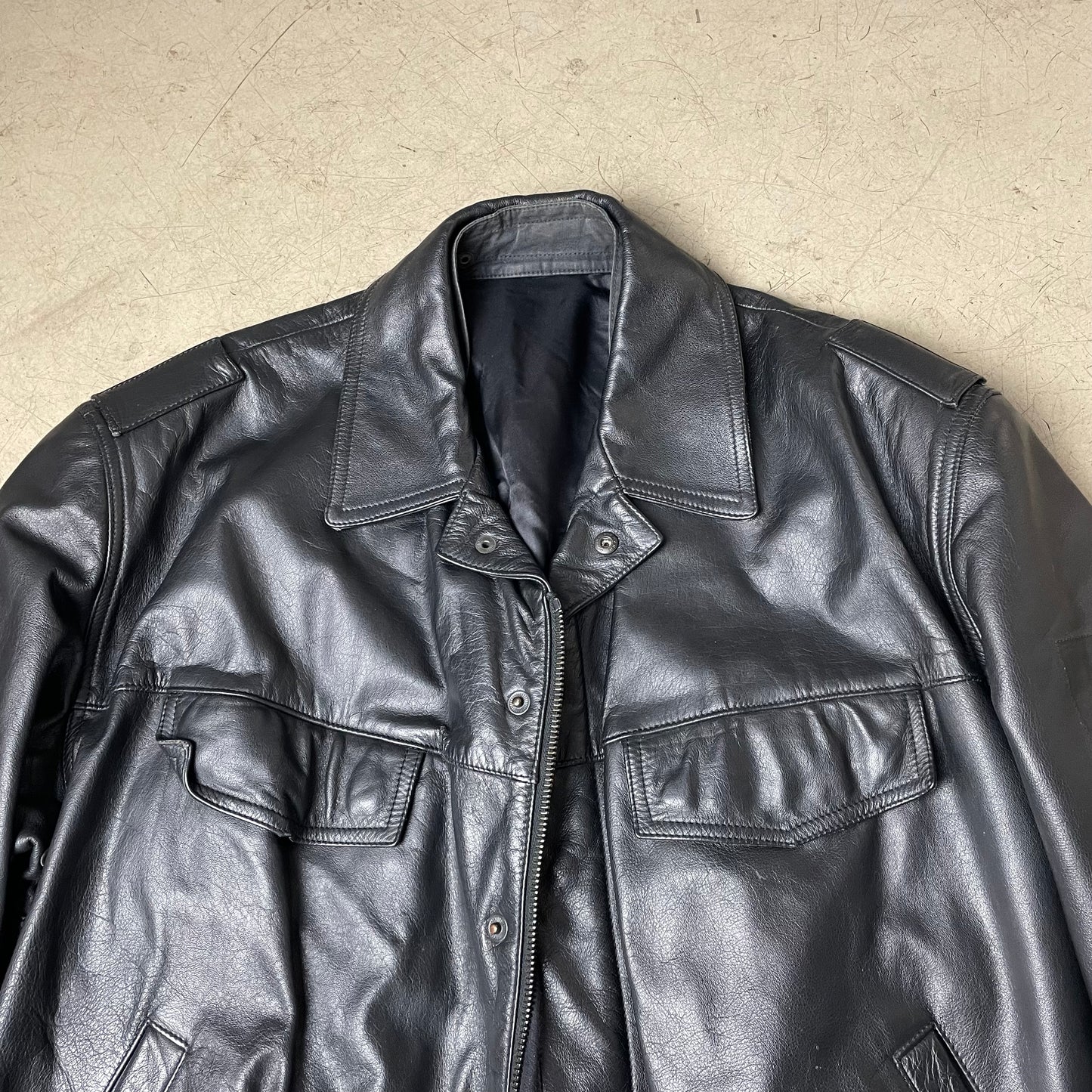 (L-XL) Vintage Striva Polizei Lederjacke schwarz 52