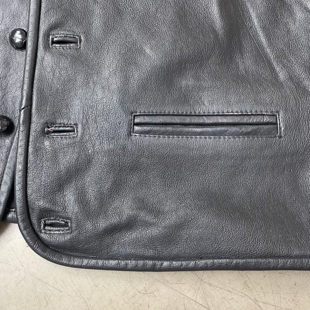 (L) Vintage Cable Car Leder Weste Biker schwarz