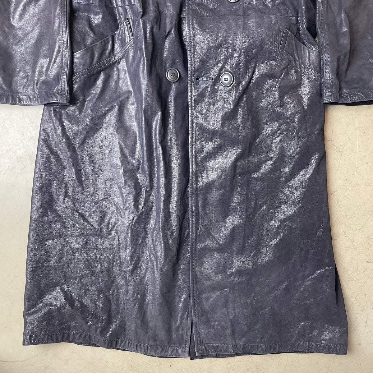 (L) Vintage Marco Baldassari Leder Trench Coat Mantel schwarz lang