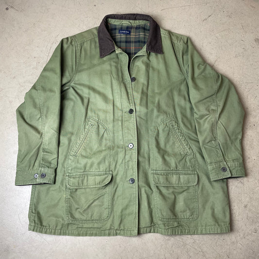 (XL) Lands End Cotton Mantel Jacke Olivgrün Cordkragen