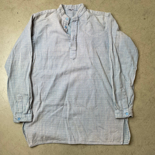 (S) Vintage Cotton Henley Hemd Gestreift beige blau