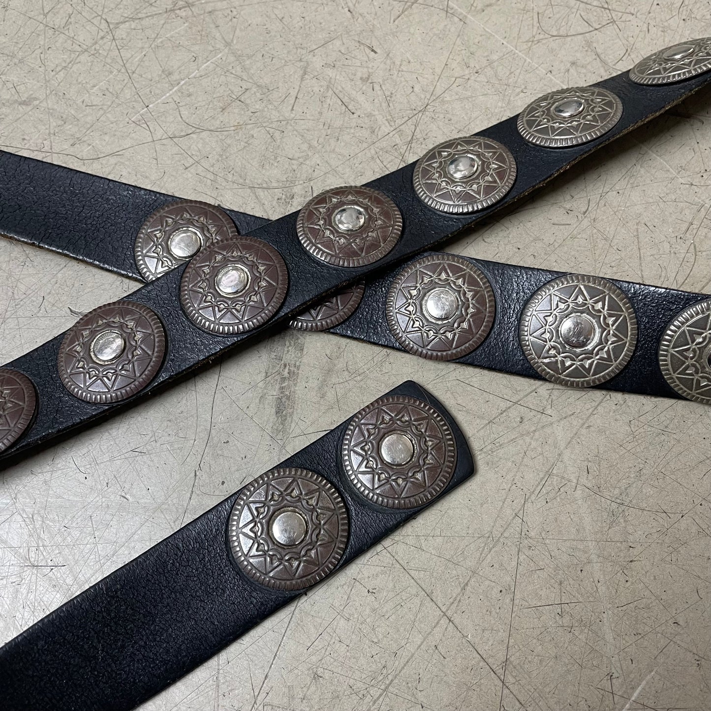 Western Metall Patch Leather Belt Ledergürtel schwarz