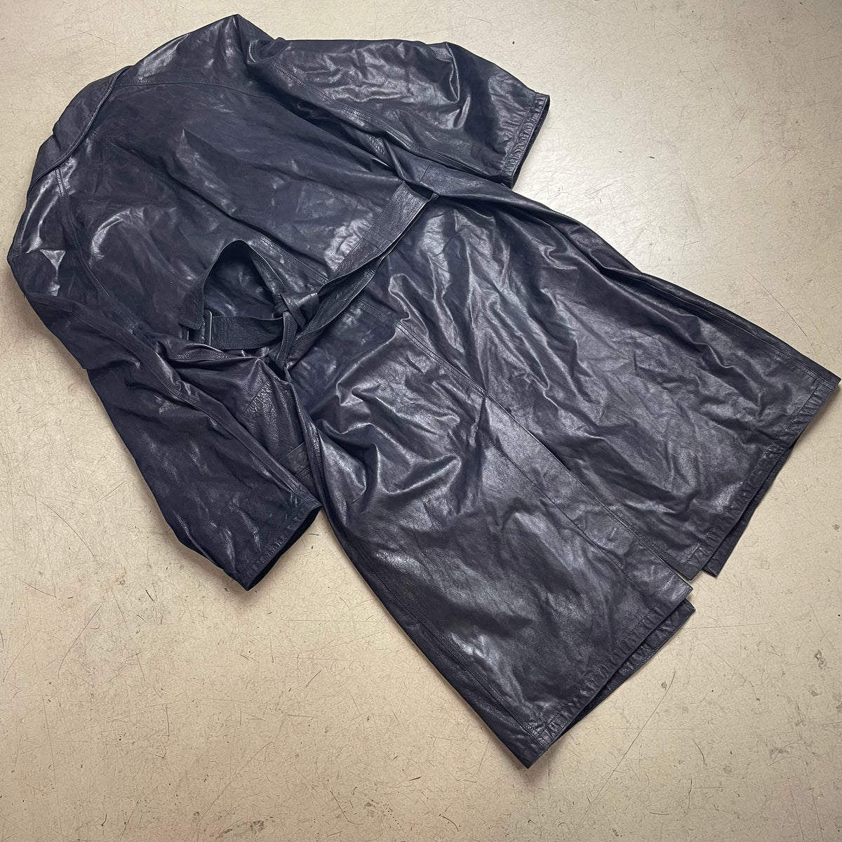 (L) Vintage Marco Baldassari Leder Trench Coat Mantel schwarz lang