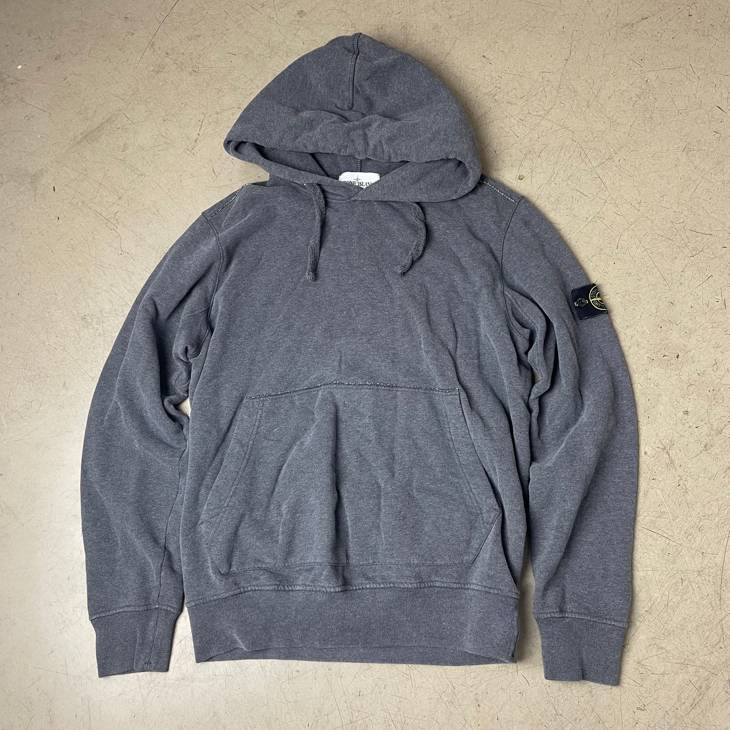 (M-L) Stone Island Patch Hoodie Grau
