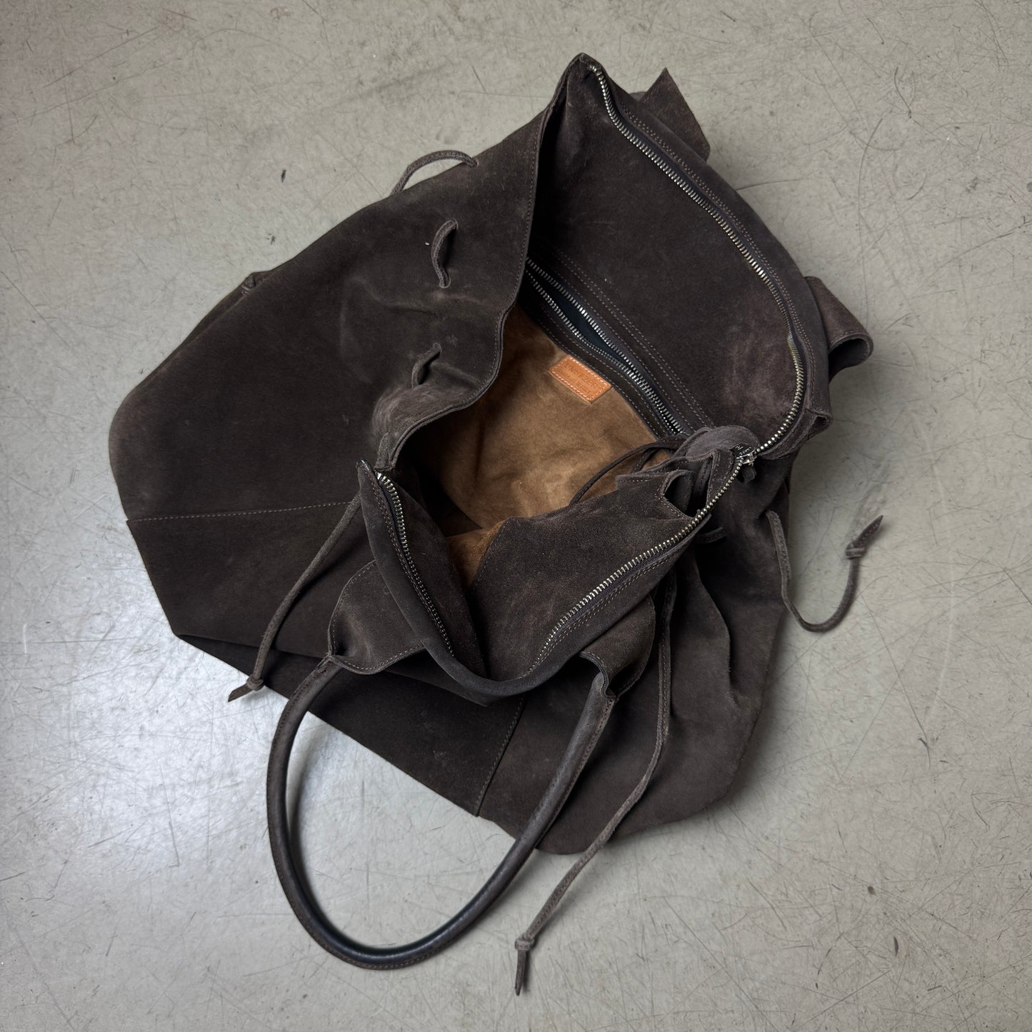 Unützer Leder Bag Handtasche dunkelbraun Wildleder Handmade in Italy