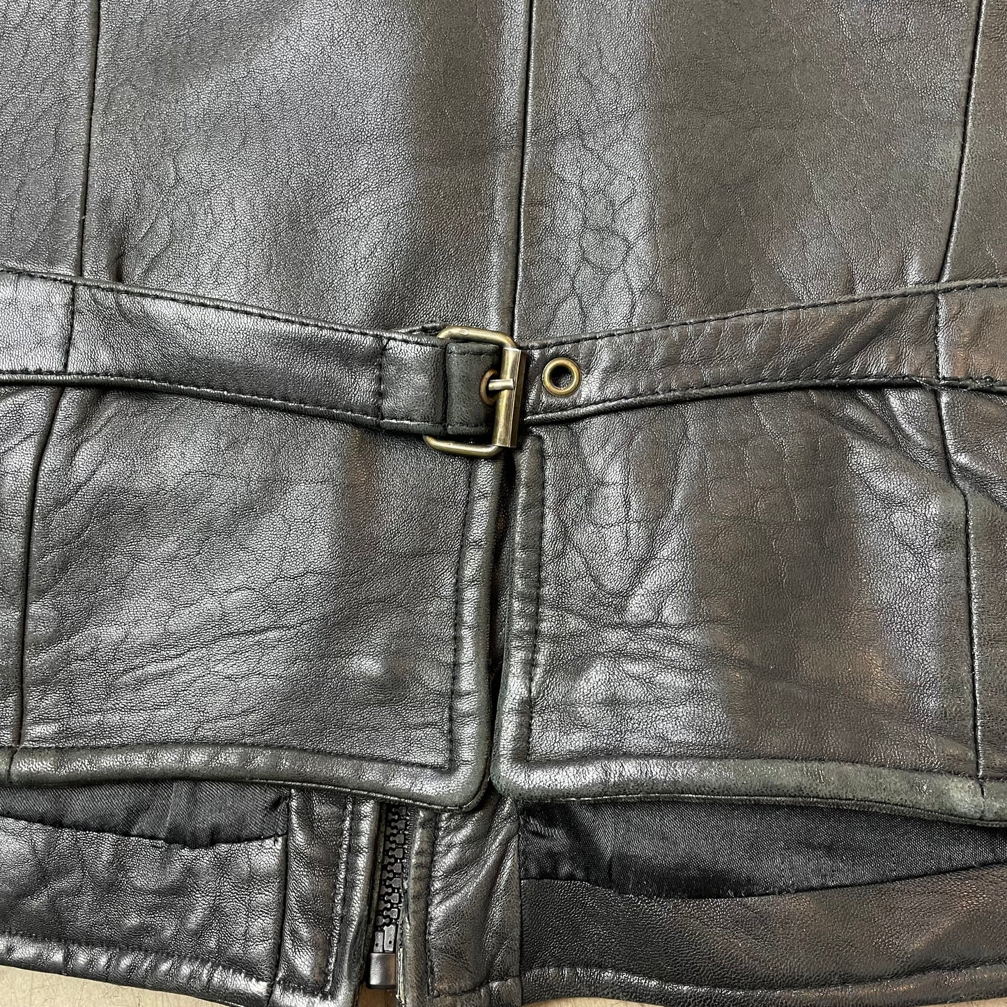(L) Leder Biker Front Pocket Weste schwarz