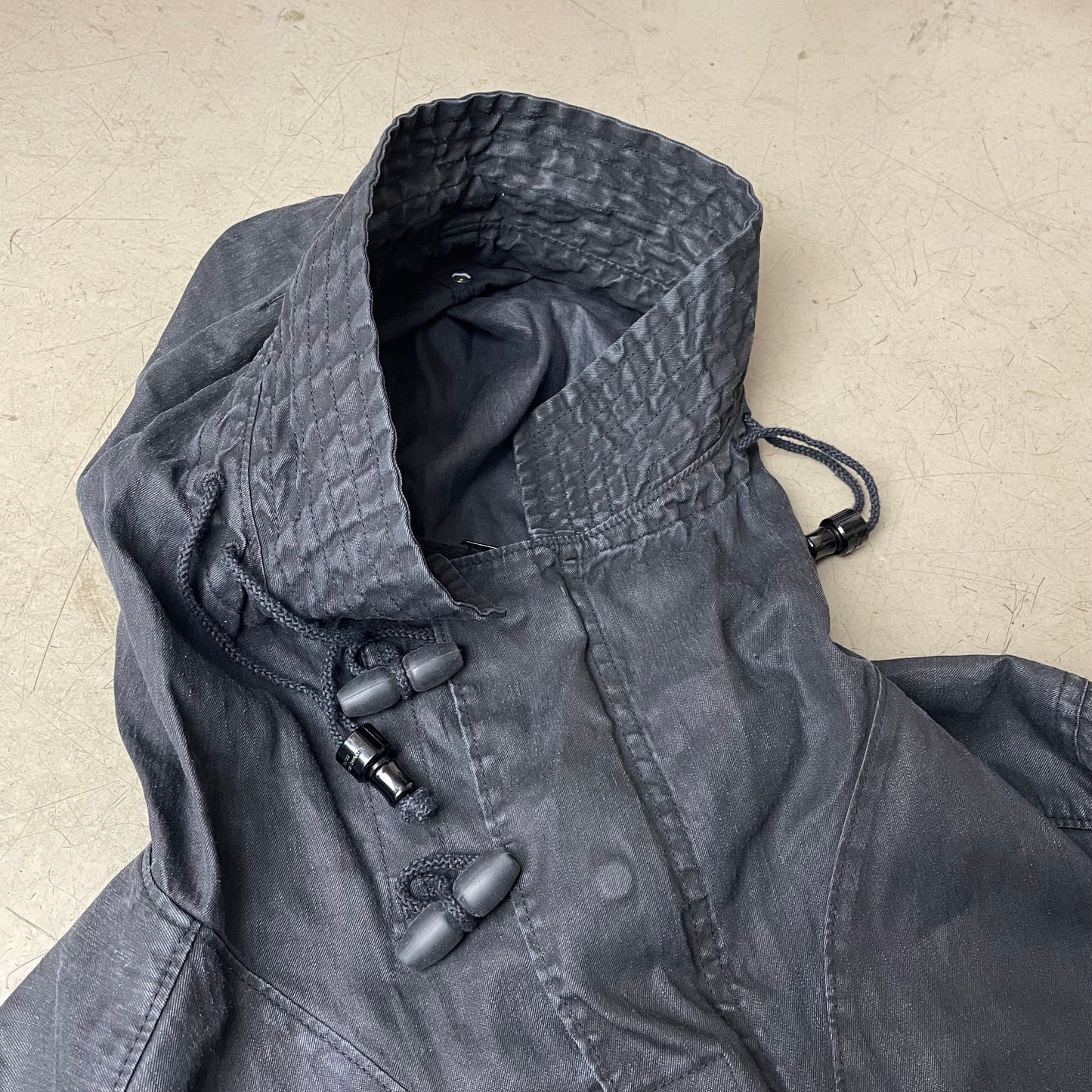 (M-L) Stone Island AW 2008 Lino Tela Hooded Jacket Waxed Cotton Black