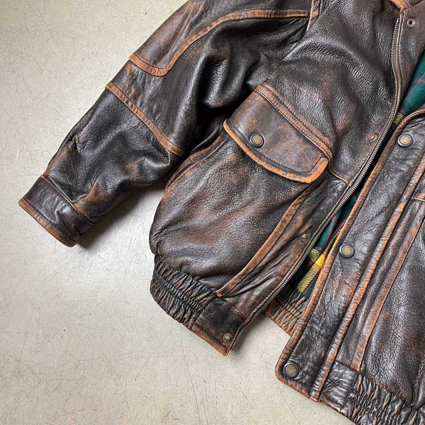(M-L) Faded braun Leder Bomberjacke Pilotenjacke