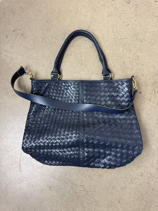 Woven Leather Bag Navy blau