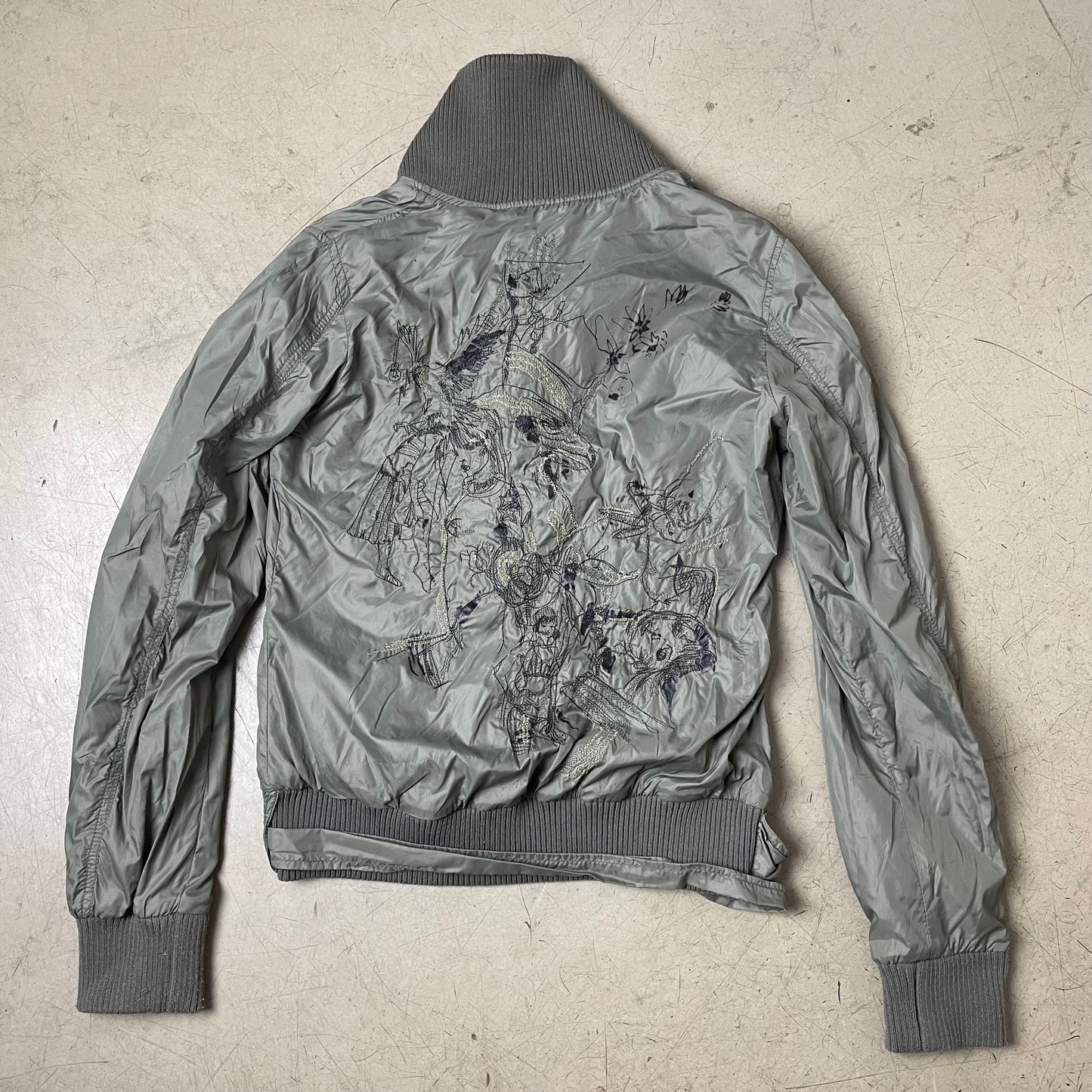 (M) 2000s Diesel Wmn Y2K Jacket grau stitched Motive