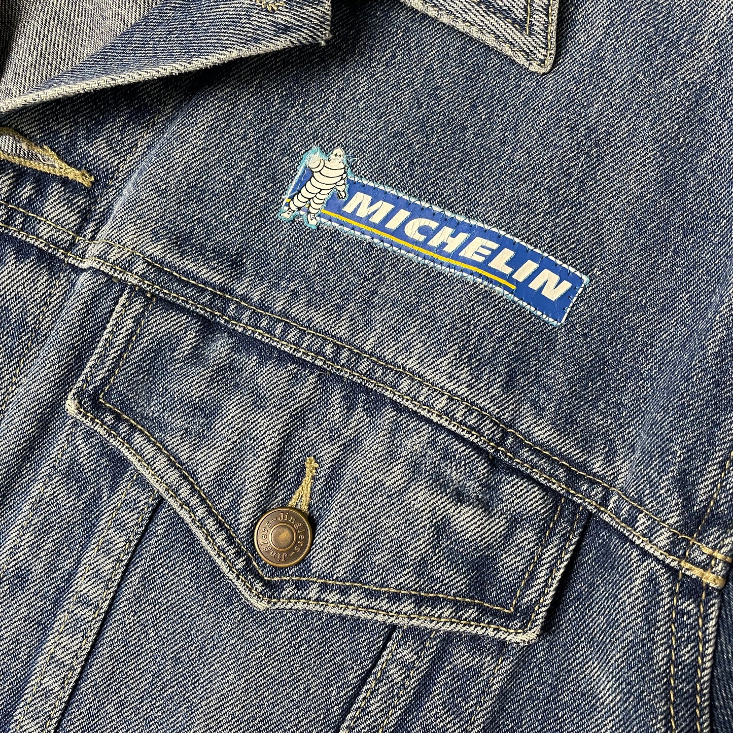 (XXL) Vintage Jeansjacke Michelin Patch blau