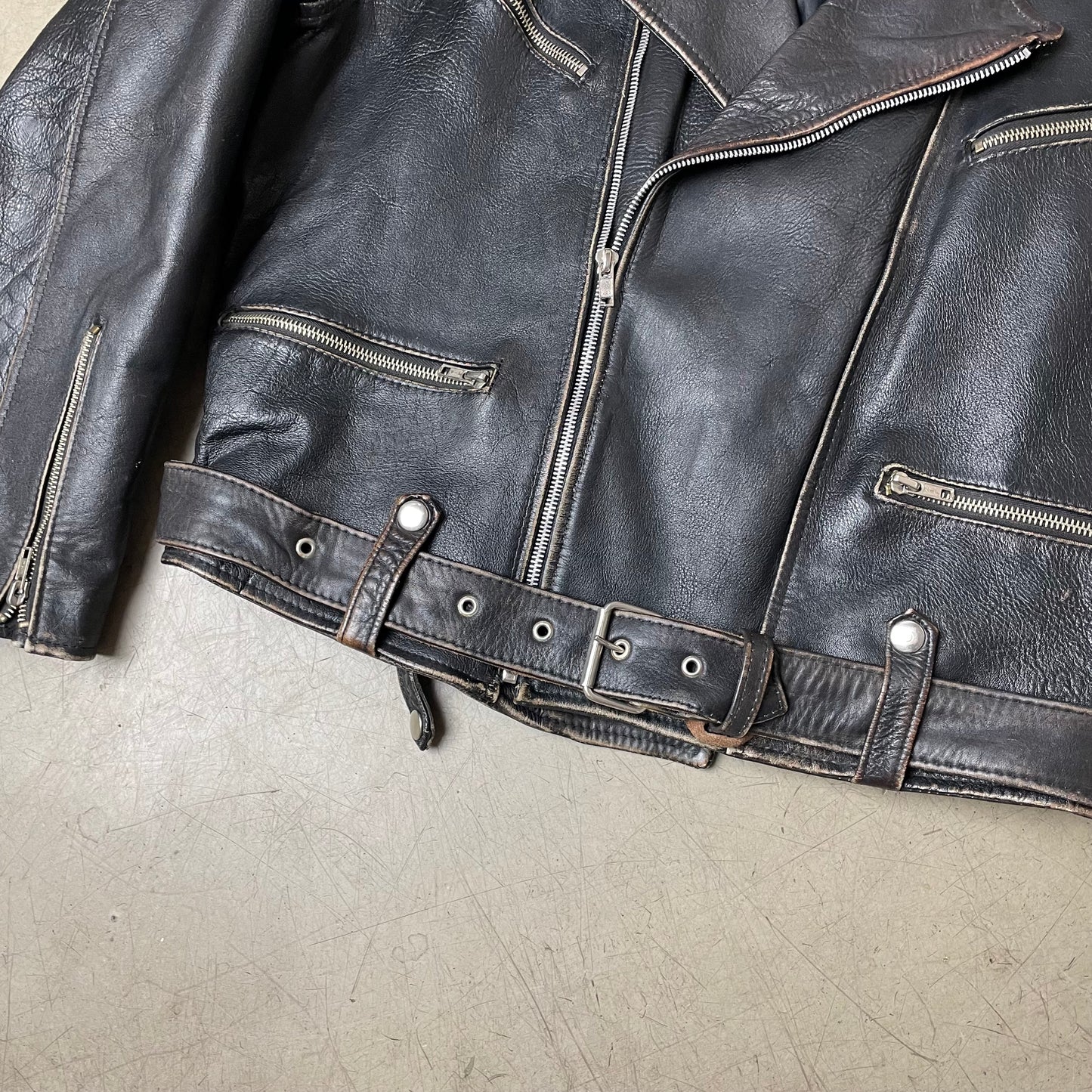 (M) Vintage Biker Lederjacke schwarz