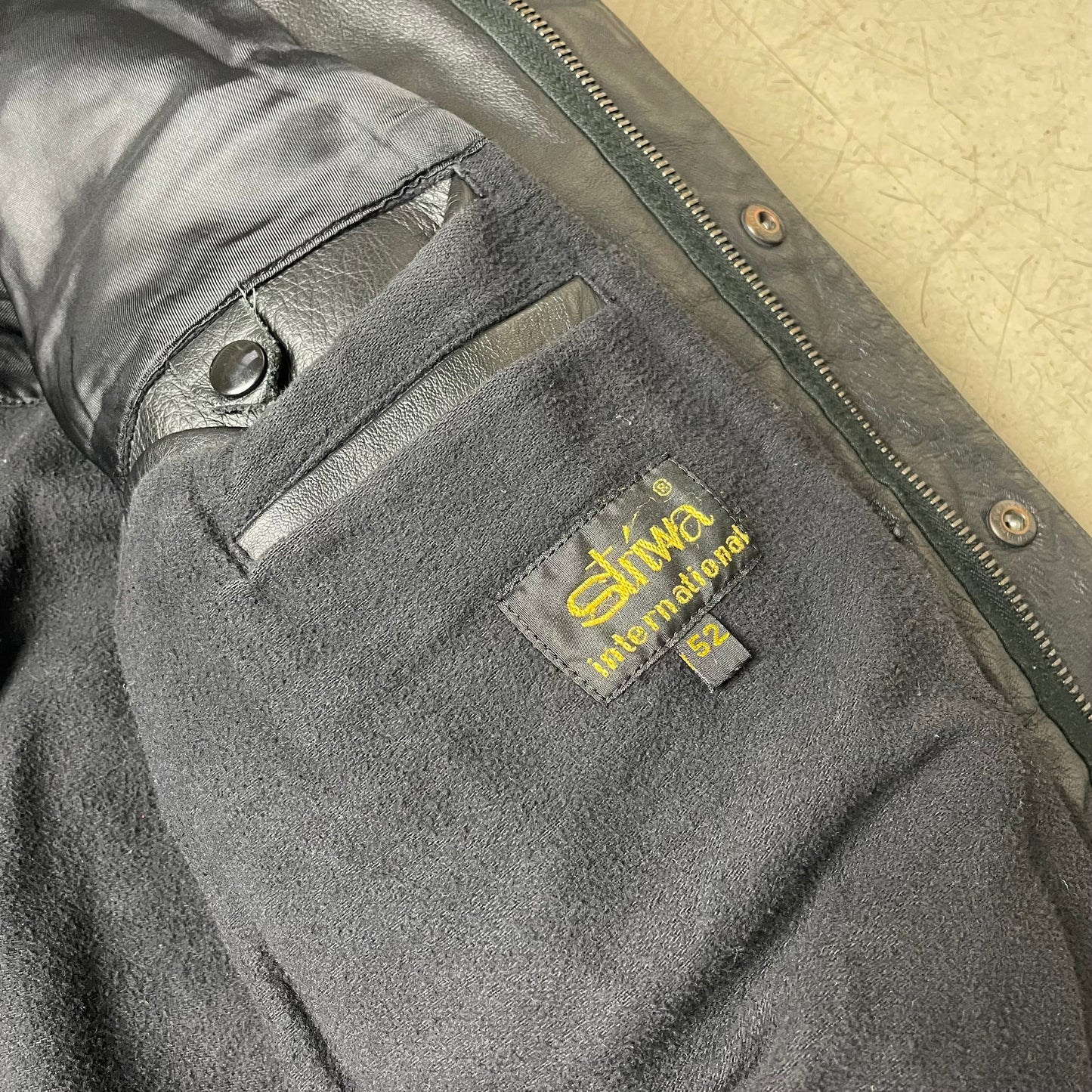 (L-XL) Vintage Striva Polizei Lederjacke schwarz 52