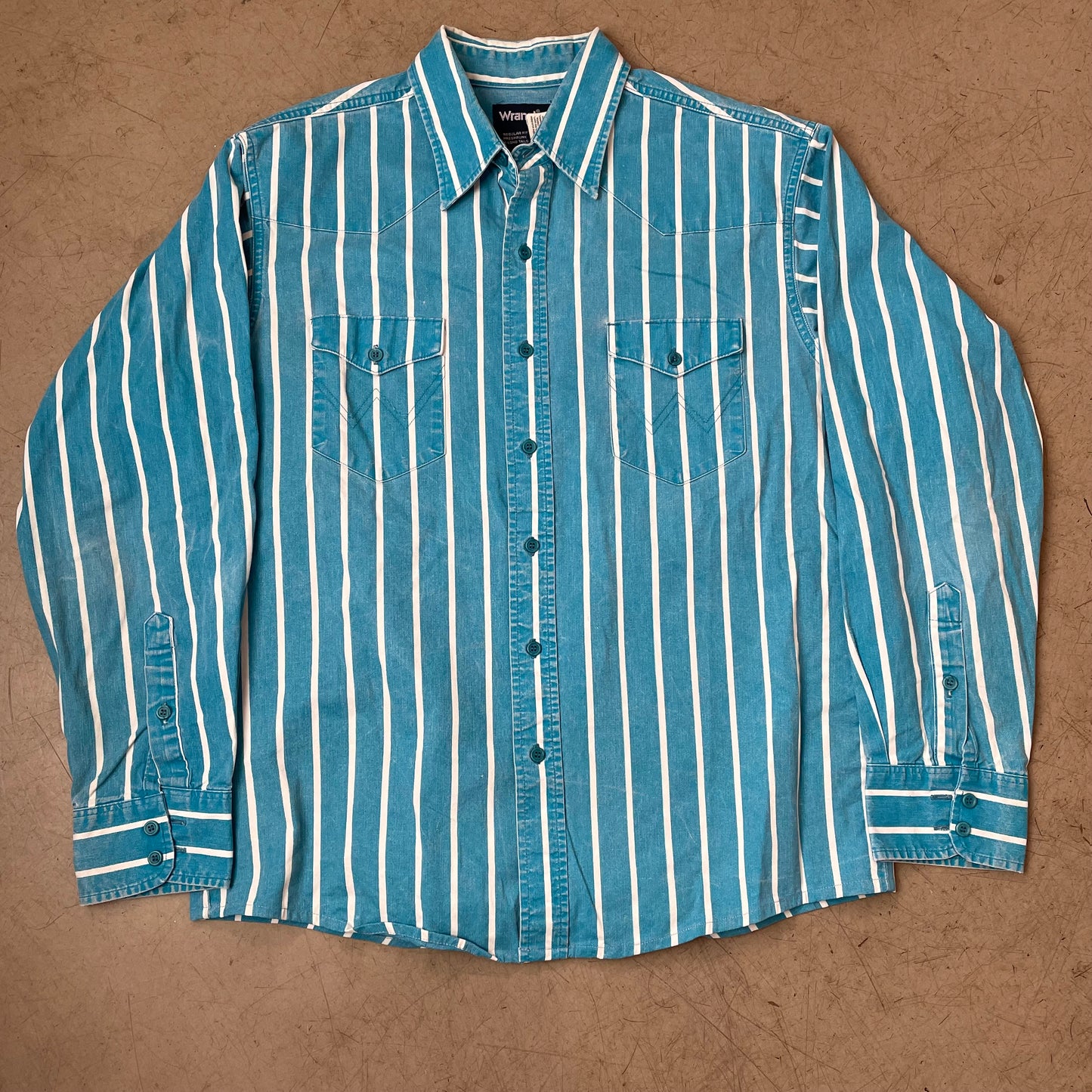 (M-L) Wrangler Pin Striped Shirt Hemd petrol Türkis 34