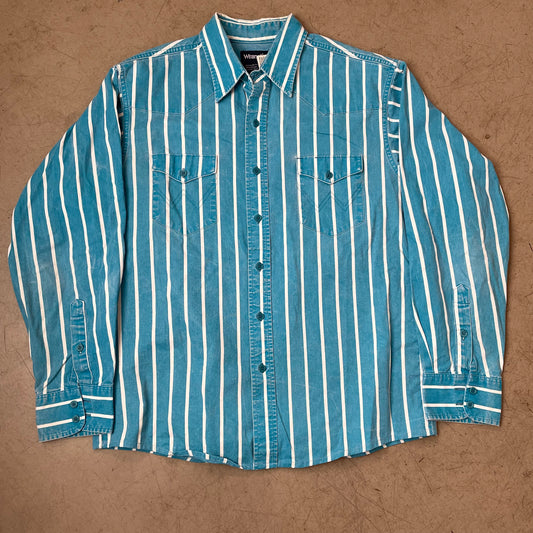 (M-L) Wrangler Pin Striped Shirt Hemd petrol Türkis 34