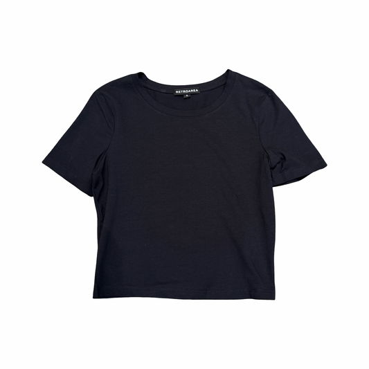 RETROAREA BASIC CROPPED SLIM T-SHIRT (BLACK)