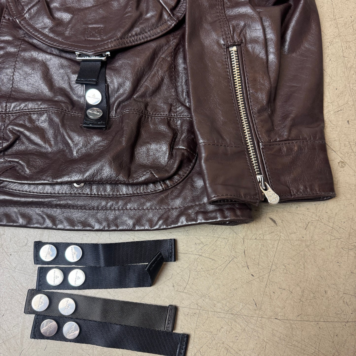 (M-L) Peuterey Front Pocket Lederjacke halblang dunkelbraun