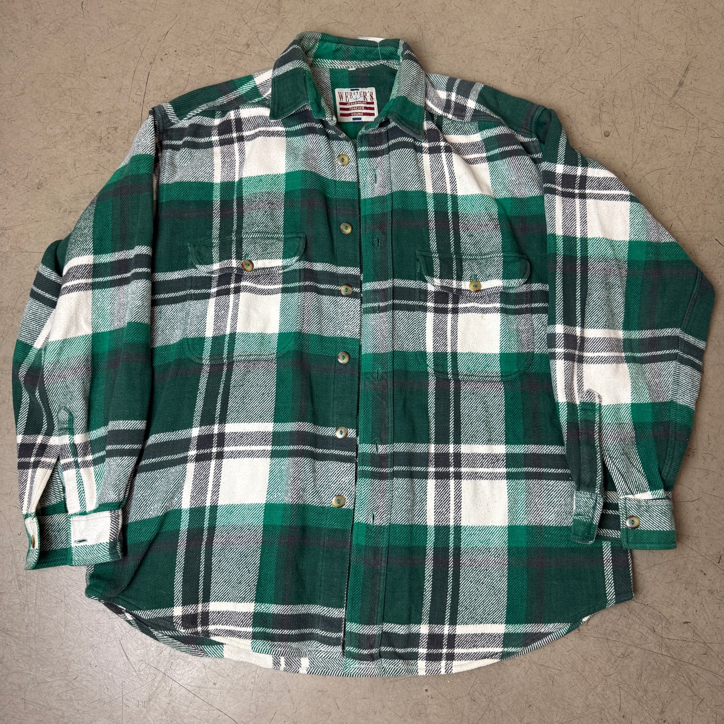 (L) Vintage Flanellhemd Webster‘s kariert weiß grün