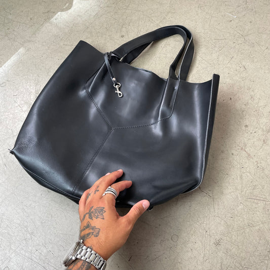 Vintage Leder Tote Bag Shopper Tasche schwarz