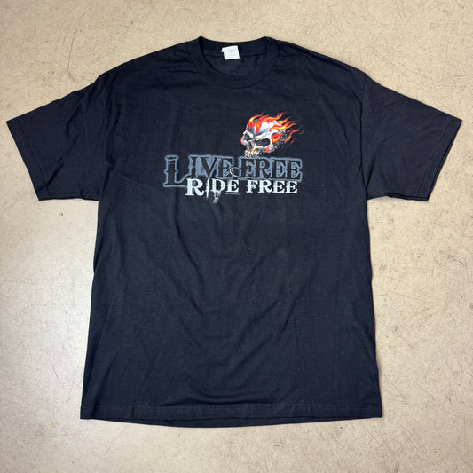 (XL) Biker Skull Flames Live Free Ride Free T-Shirt schwarz