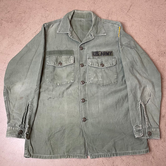(S) 1970s OG107 Cotton Sateen Hemd US Army faded grün